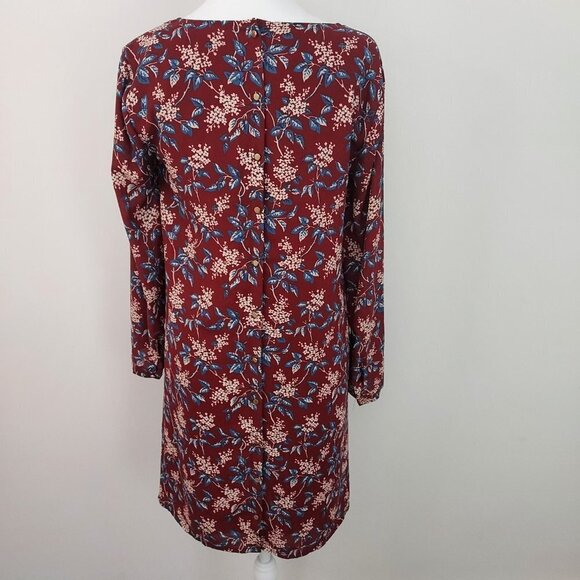 Madewell Floral Burgundy Button Back Long Sleeve Dress - Picture 13 of 14